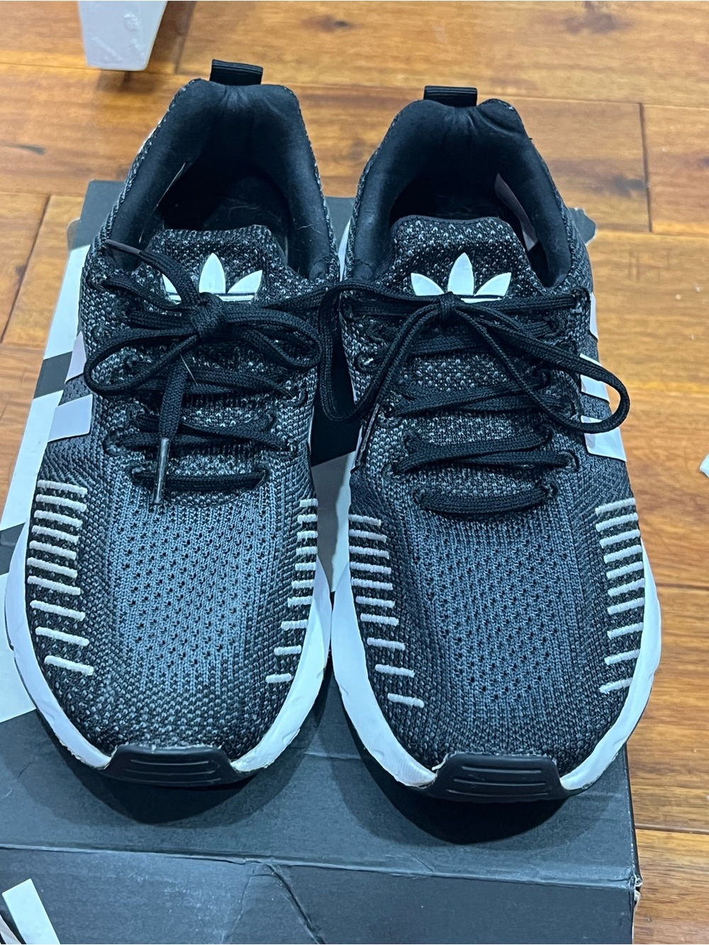 adidas Black and White Knit Running Sneakers